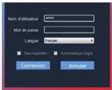 Nom d'utilisateur admin Mot de passe Langue Français ■ Sauvegarder ■ Automatique login Connexion Annuler