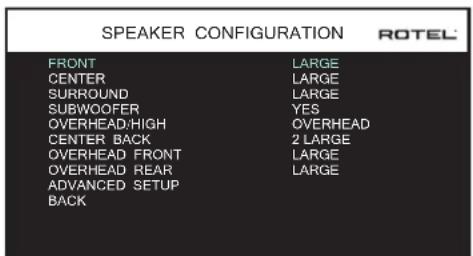 ROTEL RSP1576 MKII - Configurazione diffusori (Speaker Configuration) - 1