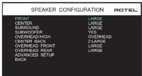 ROTEL RSP1576 MKII - Configuración de las Cajas Acústicas - 1
