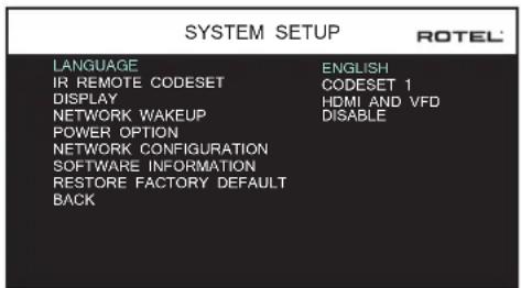 ROTEL RSP1576 MKII - Configuration Système (System Setup) - 1