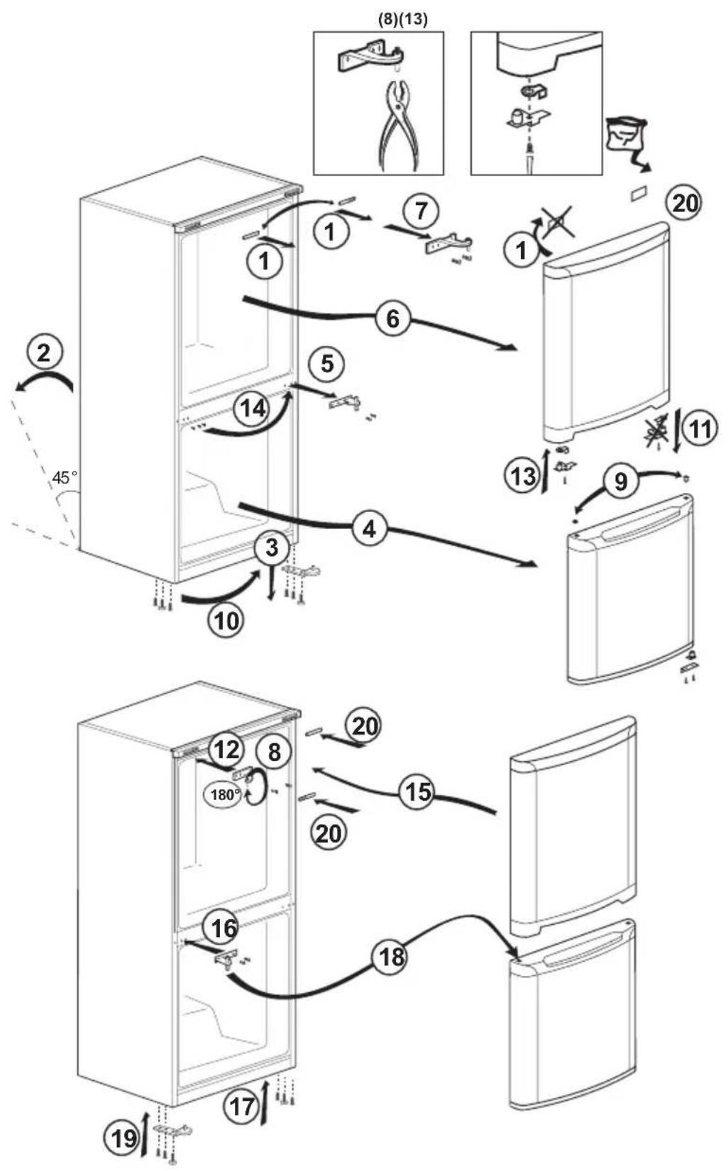 BEKO RCHE300K30WN - Inversión de las puertas - 1