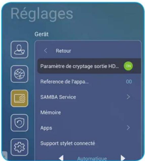 OPTOMA 5651RK - Configuration des paramètres de l'appareil - 1