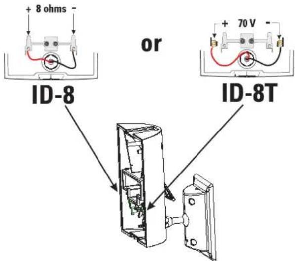 + 8 ohms - ID-8 or + 70 V - ID-8T
