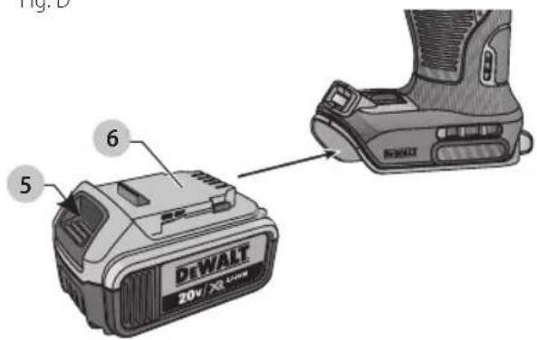 DEWALT DCF899H - Installing and Removing the Battery Pack (Fig. D) - 1