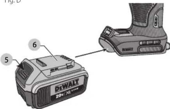 DEWALT DCF899H - Cómo Instalar y Retirar la Unidad de Bateria (Fig. D) - 1