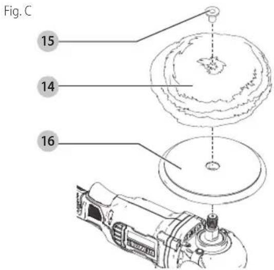 DEWALT DCM849 - Pour rattacher un tampon à polir avec un tampon de soutien en caoutchouc (Fig. A, C) - 1