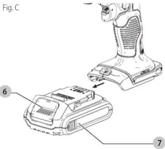DEWALT DCE530 - Installing and Removing the Battery Pack (Fig. C) - 1