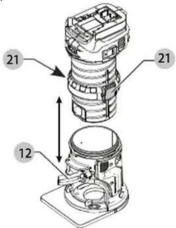 DEWALT DCW600 - Configuration: base fixe (Fig. A, K, L) Insertion du moteur dans la base fixe - 1