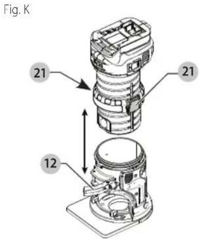 DEWALT DCW600 - Disposition: Base fija (Fig. A, K, L) Inserction del Motor en la Base Fija - 1