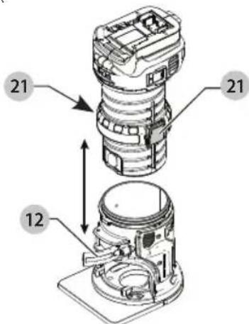 DEWALT DCW600 - Set-Up: Fixed Base (Fig. A, K, L) Inserting the Motor into the Fixed Base - 1