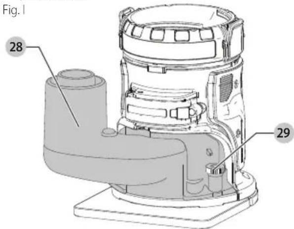 DEWALT DCW600 - Fixer un système de dépoussiérage à la base fixe (Fig. I) (inclus sur certains modèles) - 1