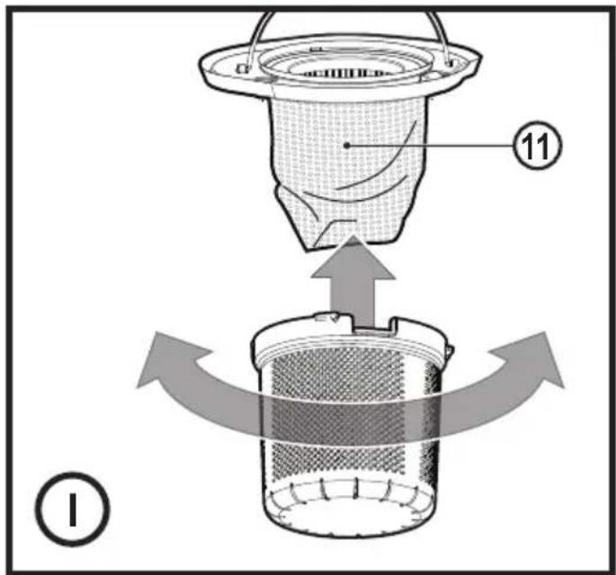 Diagram illustrating a mechanical or filtration process with labeled components and directional arrows indicating flow or movement.