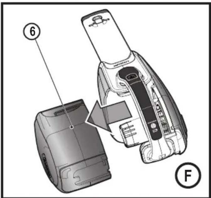 Technical diagram of a device with labeled parts, showing internal components and part 6