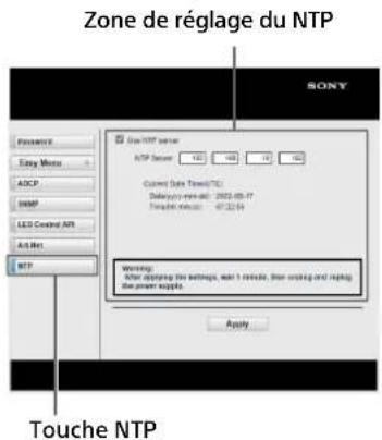 SONY ZRCT300 - 4Appuyez sur la touche NTP pour ouvrir la page de réglage NTP. - 1