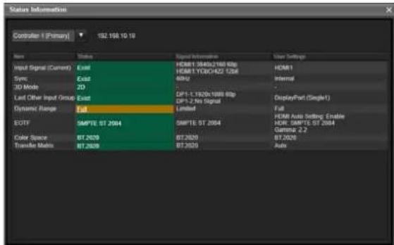 SONY ZRCT300 - Sélectionnez [Tool] sur l'écran principal de Display Control Software, puis Sélectionnez [Status Information]. - 1