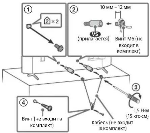 ① ② 10 мм - 12 мм VS (прилагается) Винт М6 (не входит в комплект) ③ ④ Винт (не входит в комплект) Кабель (не входит в комплект) 1,5 Н·м {15 кгс·см}