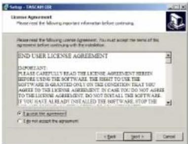 Setup - TASCARI 02 License Agreement Please press the following license agreement, you must accept the terms of this agreement before continuing with the expiration. END USER LICENSE AGREEMENT IMPORTANT: PLEASE CAREFULLS READ THE LICENSE AGREEMENT HEREIN BEFORE USING THE SOFTWARE. THE RIGHT TO USE THE SOFTWARE IS GRANTED ONLY ON THE CONDITION THAT YOU ARE TO THE LICENSE AGREEMENT. IN CASE YOU DO NOT AGREE TO THE LICENSE AGREEMENT, DO NOT INSTALL THE SOFTWARE. IF YOU HAVE ALREAD INSTALLED THE SOFTWARE, STOP THE SOFTWARE. I want the agreement I do not accept the agreement < Get Next > Cancel