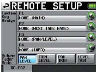 TASCAM RCF82 - Touche REMOTE SETUP [F4] - 1