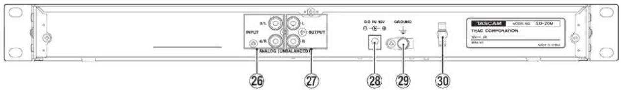 TASCAM MODEL NO. 5D-20M TEAC CORPORATION UV= 3A BRA 10 ANALOG (UNBALANCED) DC IN 12V GROUND 26 27 28 29 30