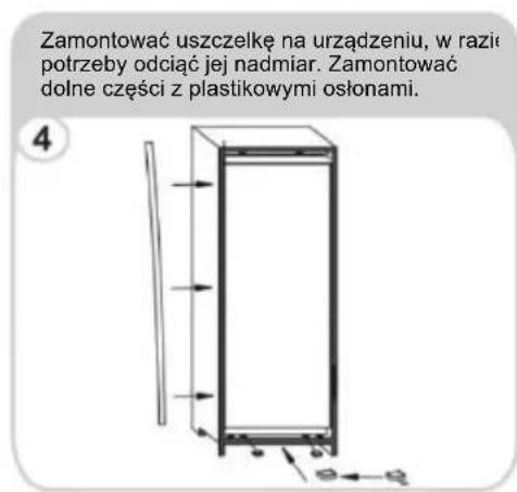 Zamontować uszczelkę na urządzeniu, w razie potrzeby odciąć jej nadmiar. Zamontować dolne części z plastikowymi osłonami.