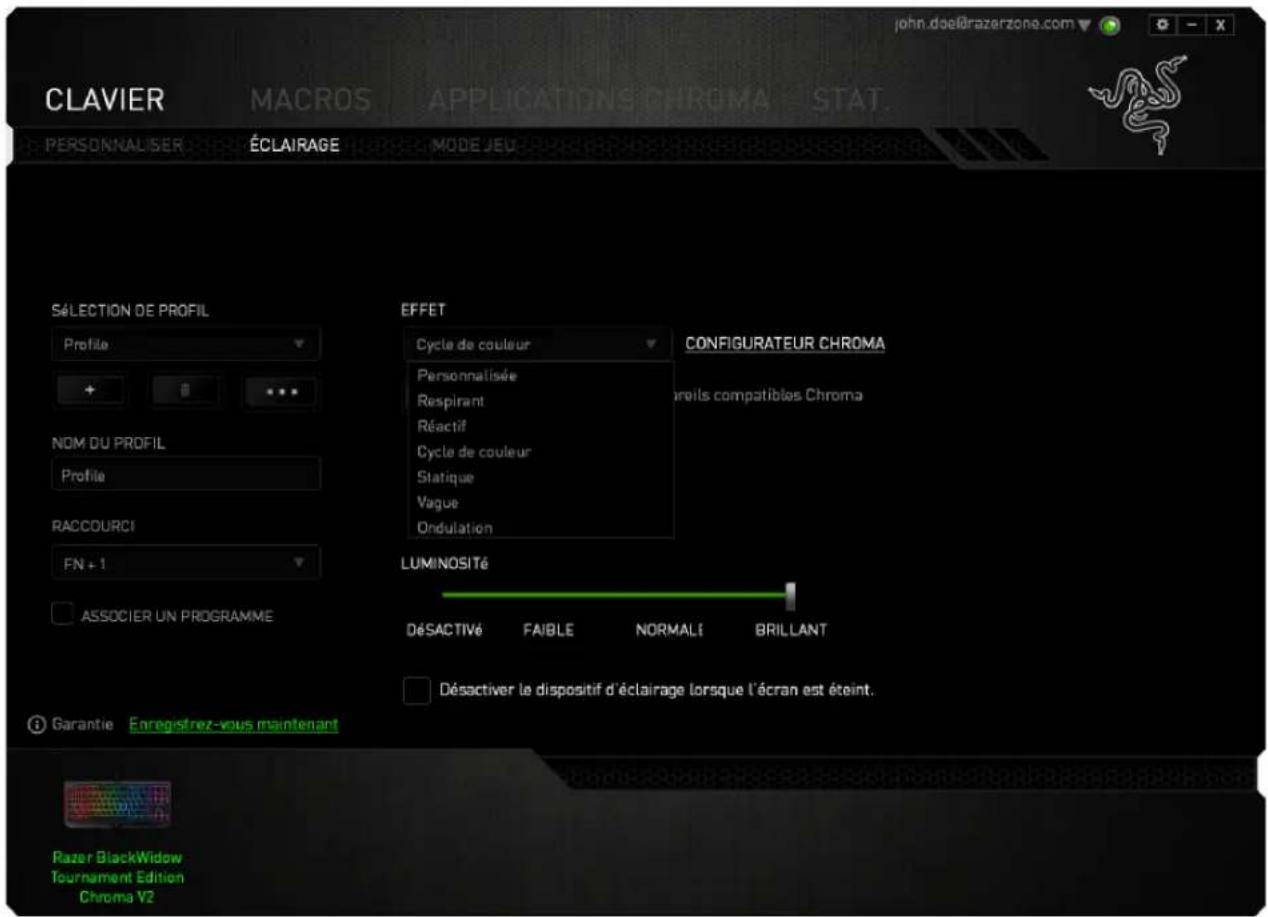 RAZER BlackWidow Tournament Edition Chroma - Onglet Éclairage - 2