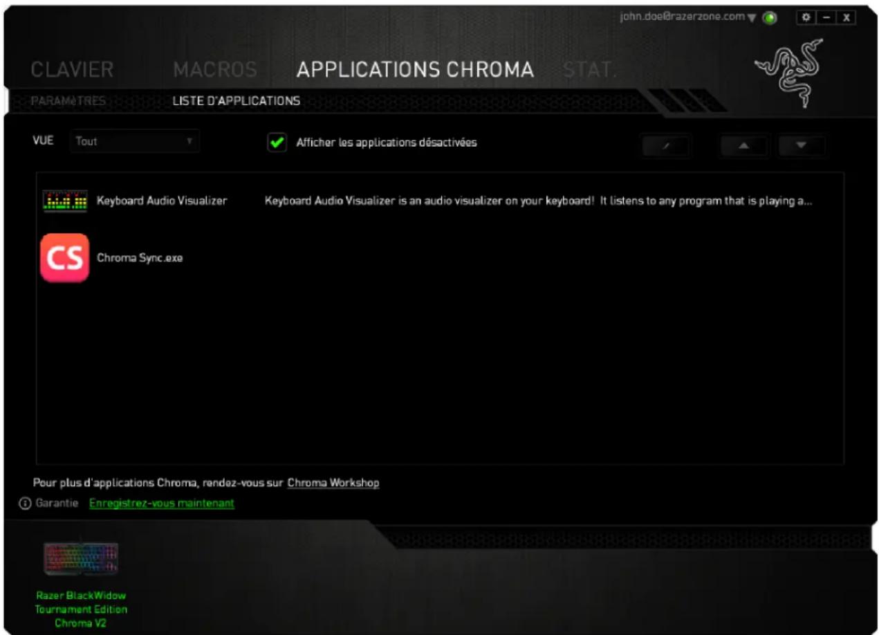 RAZER BlackWidow Tournament Edition Chroma - ONGLET LISTE DES APPLICATIONS - 3