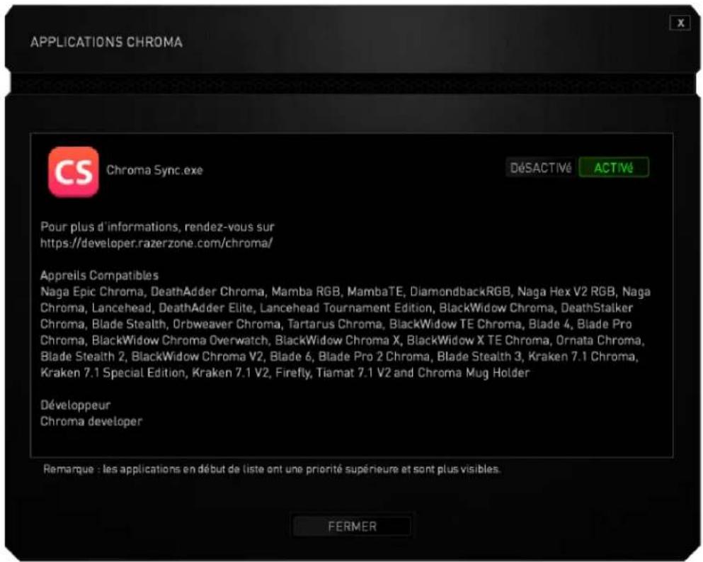 RAZER BlackWidow Tournament Edition Chroma - ONGLET LISTE DES APPLICATIONS - 4