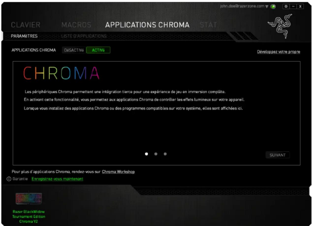 RAZER BlackWidow Tournament Edition Chroma - ONGLET PARAMÈTRES - 1