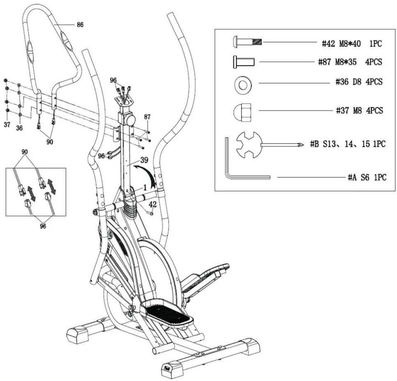 Duke Fitness Stepper Plus - Étape 5 : montage du montant de la console et de la poignée avec capteurs tactiles - 1
