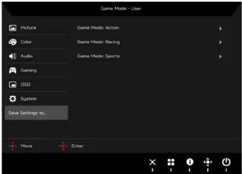 ACER Predator XB252Q - Save Settings to... (User Mode only) - 1