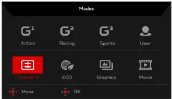 ACER Predator XB252Q - Turning Modes on or off - 1