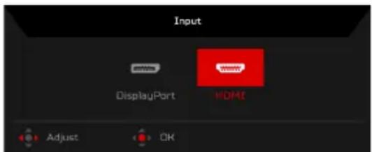 ACER Predator XB252Q - Selecting the input - 1