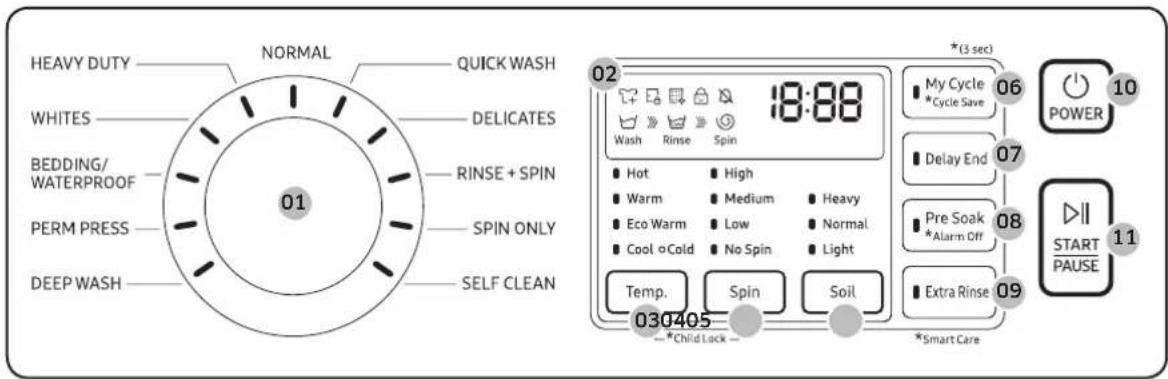 SAMSUNG WA50T7455AV - Control panel - 1