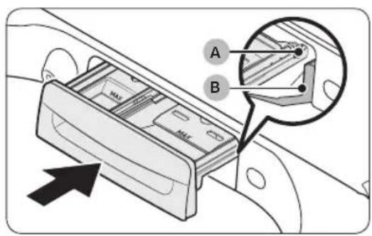 Diagram of car interior showing labeled components A and B with an arrow indicating direction, likely illustrating a vehicle or system component.