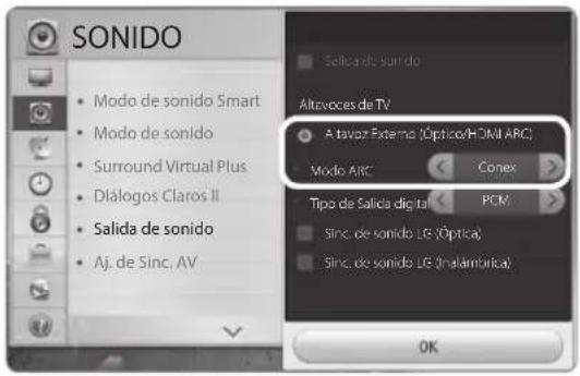 LG SoundPlate LAP440W - Algunas TV necesitan establecer los ajustes de la salida de sonido. Los detalles del menú de ajustes de la TV varían dependiendo del fabricante o del modelo de su TV. - 1