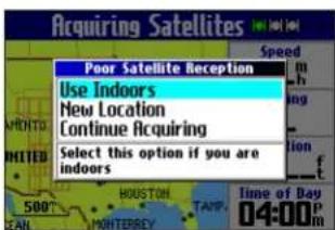 GARMIN Trail Guide - Menu Poor Satellite Reception (Réception satellite faible) - 1
