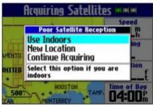GARMIN Trail Guide - Poor Satellite Reception Menu - 1