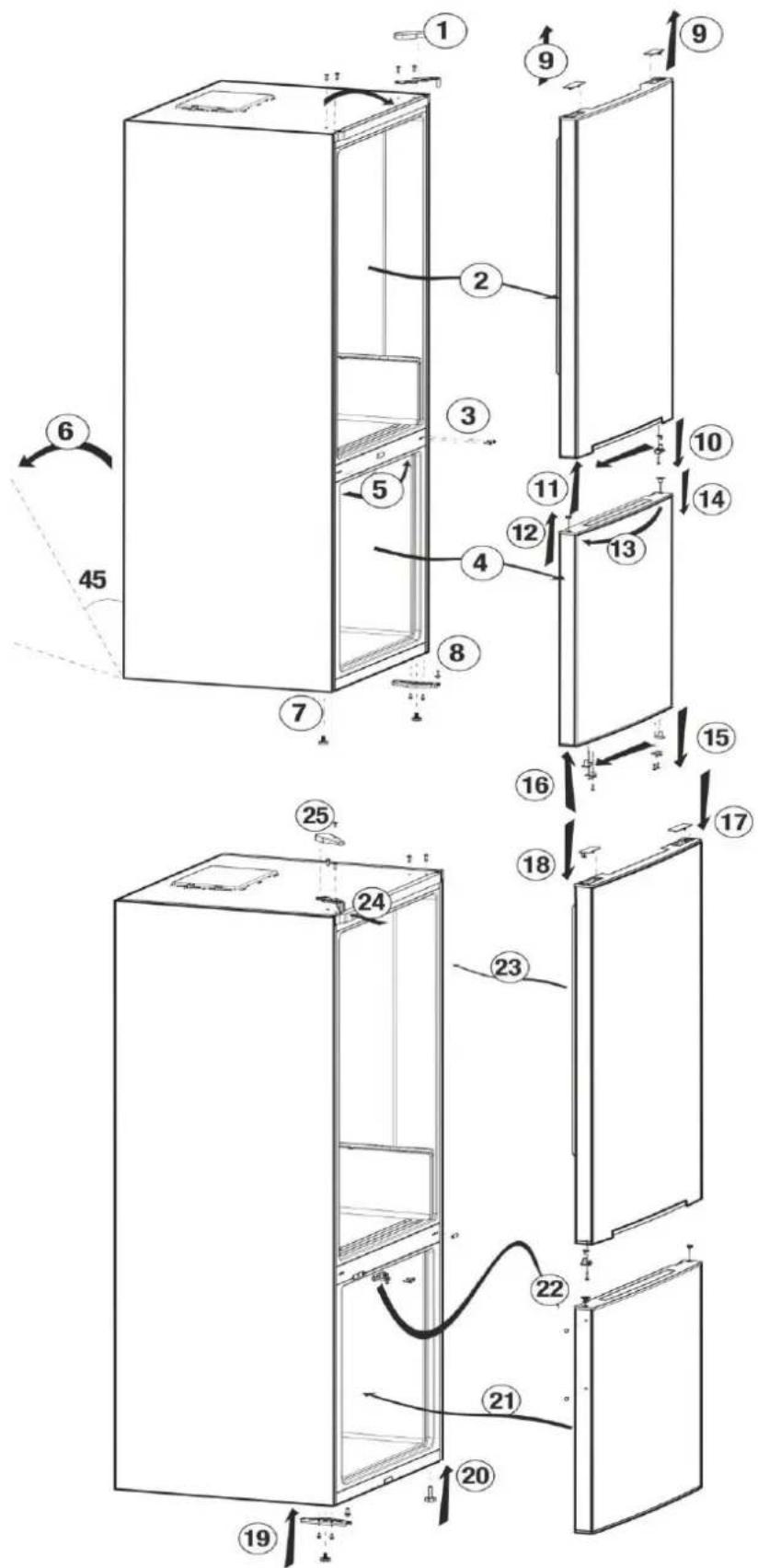 BEKO RFNE270K32WN - Reversing the doors - 1