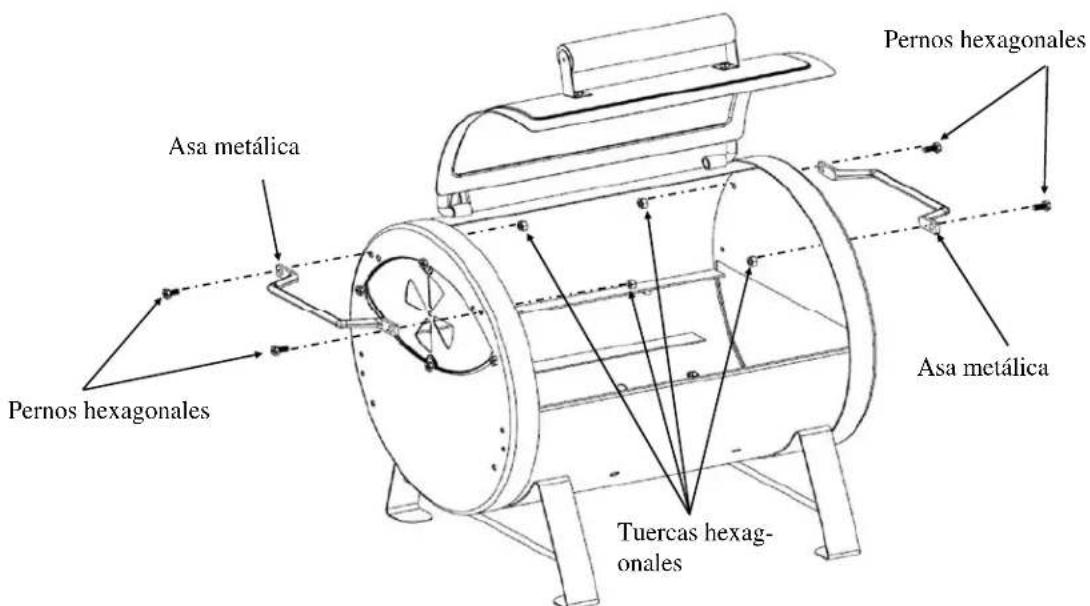 Asa metálica Pernos hexagonales Pernos hexagonales Asa metálica Tuercas hexag- onales