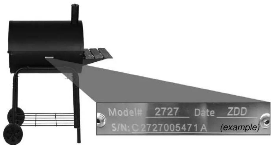 Model# 2727 Date ZDD S/N: C 2727005471 A (example)