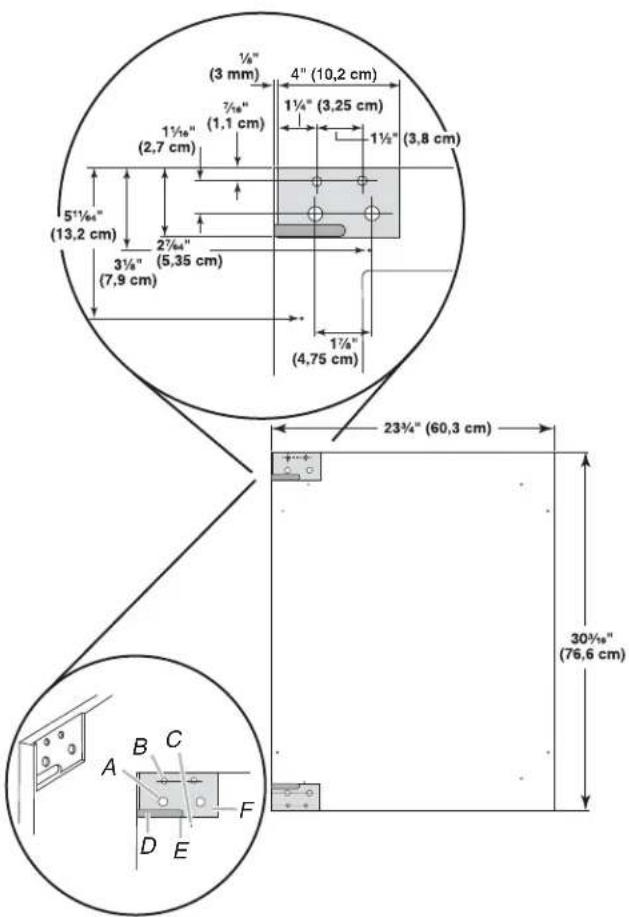 1/8" (3 mm) 4" (10,2 cm) 1 1/4" (3,25 cm) 1 1/2" (3,8 cm) 5 1/1/64" (13,2 cm) 2 7/64" (5,35 cm) 3 1/8" (7,9 cm) 1 1/4" (4,75 cm) 23 1/4" (60,3 cm) 30 1/8" (76,6 cm)