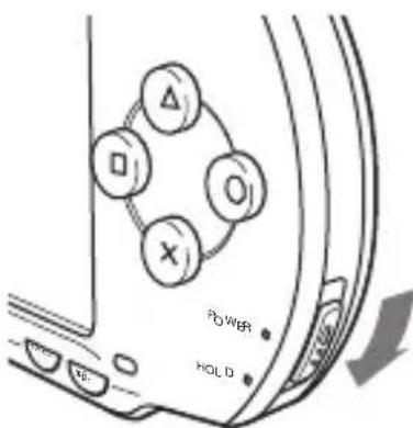 SONY PSP1001 - Faites glisser l'interrupteur POWER/HOLD (alimentation/ bloquer) vers le bas. - 1