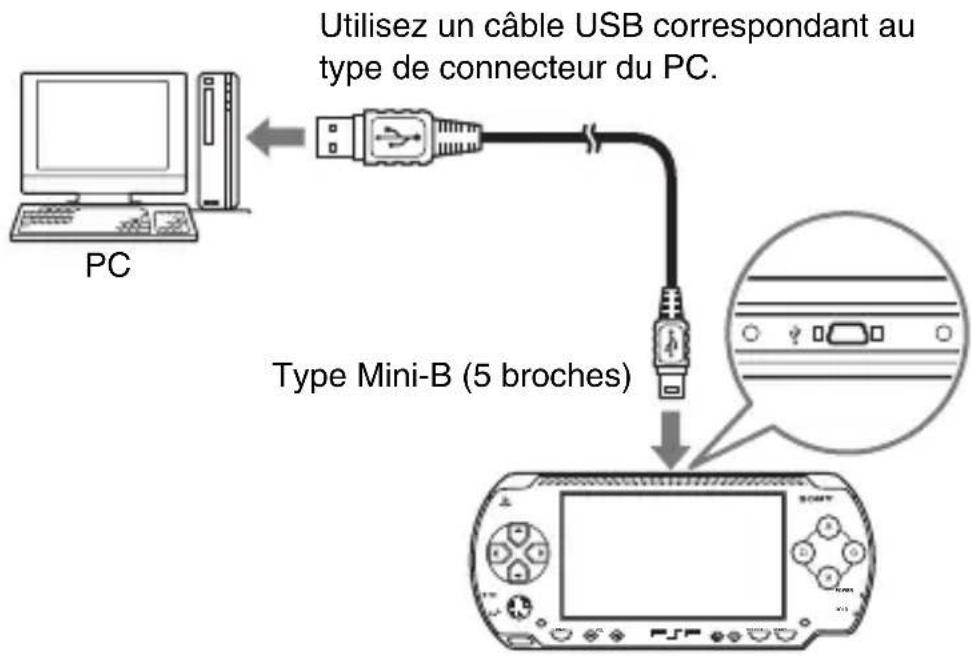 SONY PSP1001 - Raccordez un cable USB au système et à un PC. - 1