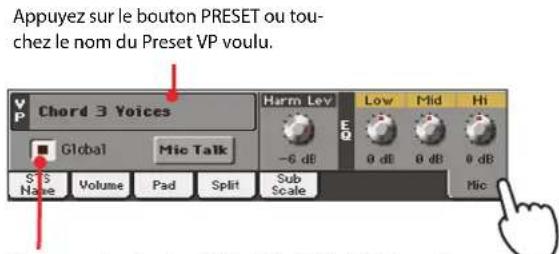 KORG Pa3XLe - Appuyez sur le bouton PRESET de la section MIC SETTING pour afficher la fenêtre "VP Preset Select" puis selectionné un Preset. - 1