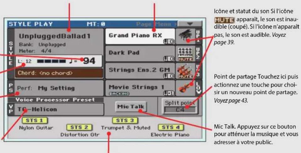 KORG Pa3XLe - Description de la page 'Style Play' - 1
