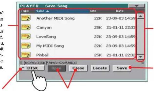 KORG Pa3XLe - Sélectionnéz le dispositif et le dossier de destination du morceau. - 1