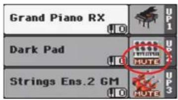 KORG Pa3XLe - Touchez l'icone de banque de la piste "Upper 2" pour couper à nouveau la piste ("Mute"). - 3