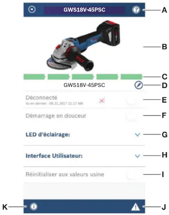 BOSCH GWS18V45CN - UTILISATION DE L'APPLI « BOSCH TOOLBOX » (BOITE À OUTILS BOSCH) - 1