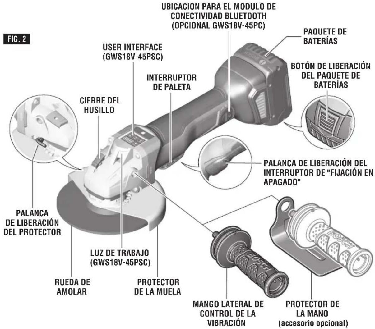 BOSCH GWS18V45CN - Amoladoras angulares con interruptor de paleta GWS18V-45PC/PSC - 1