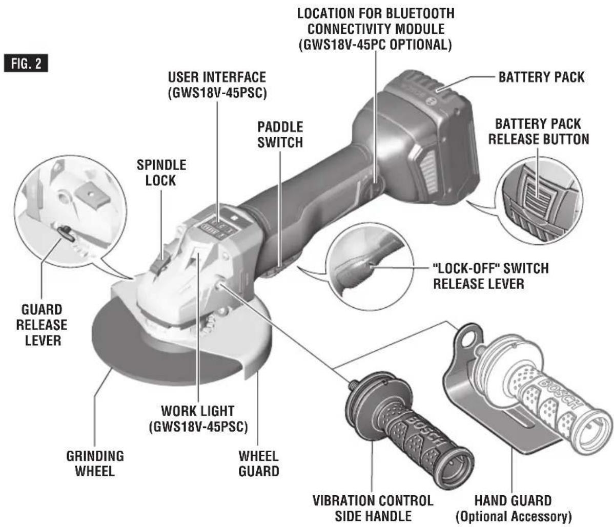 BOSCH GWS18V45CN - Cordless Angle Grinding with Paddle Switch - 1